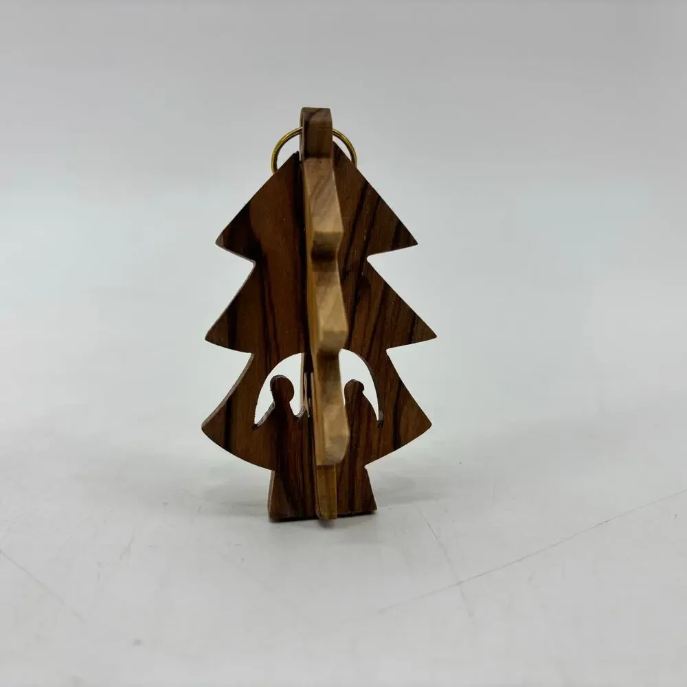 Olive Wood Christmas Tree Nativity Ornament Hand Carved Holy Land Bethlehem